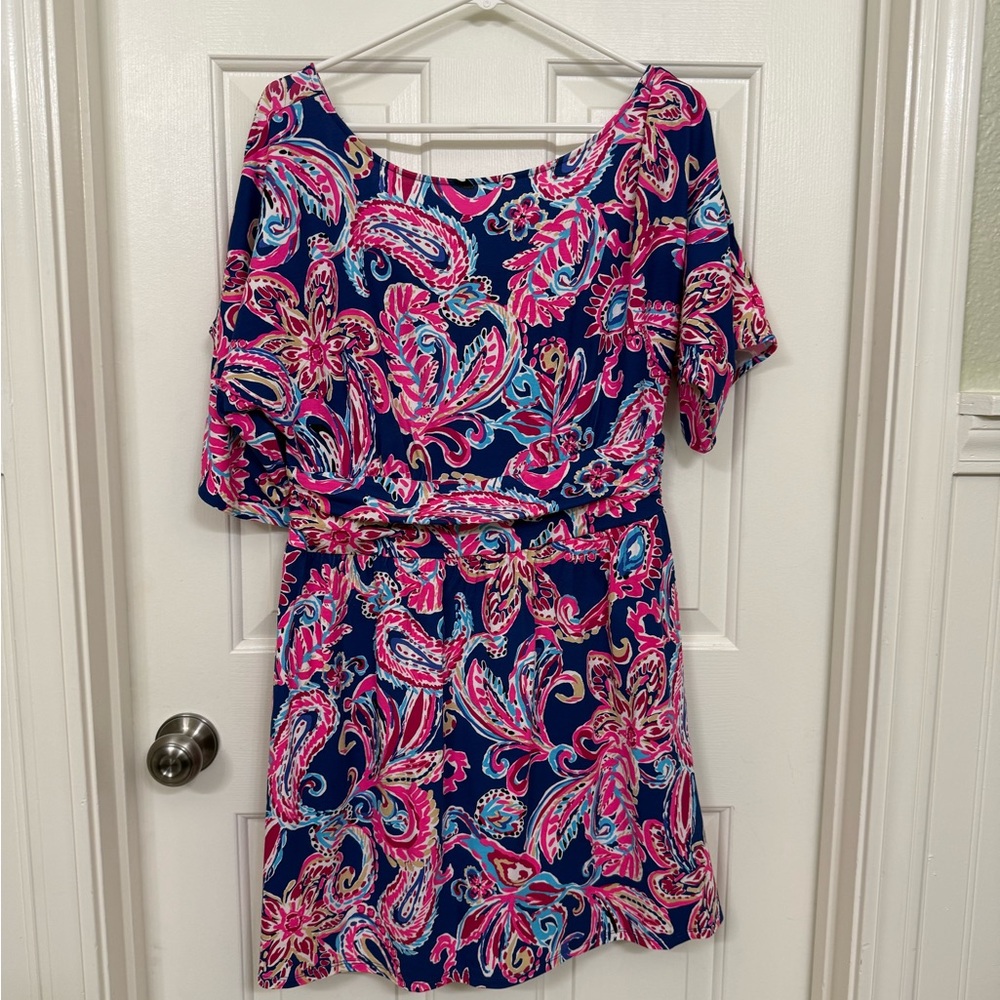 Lilly Pulitzer Pink and Blue Paisley Parigi Romper Large